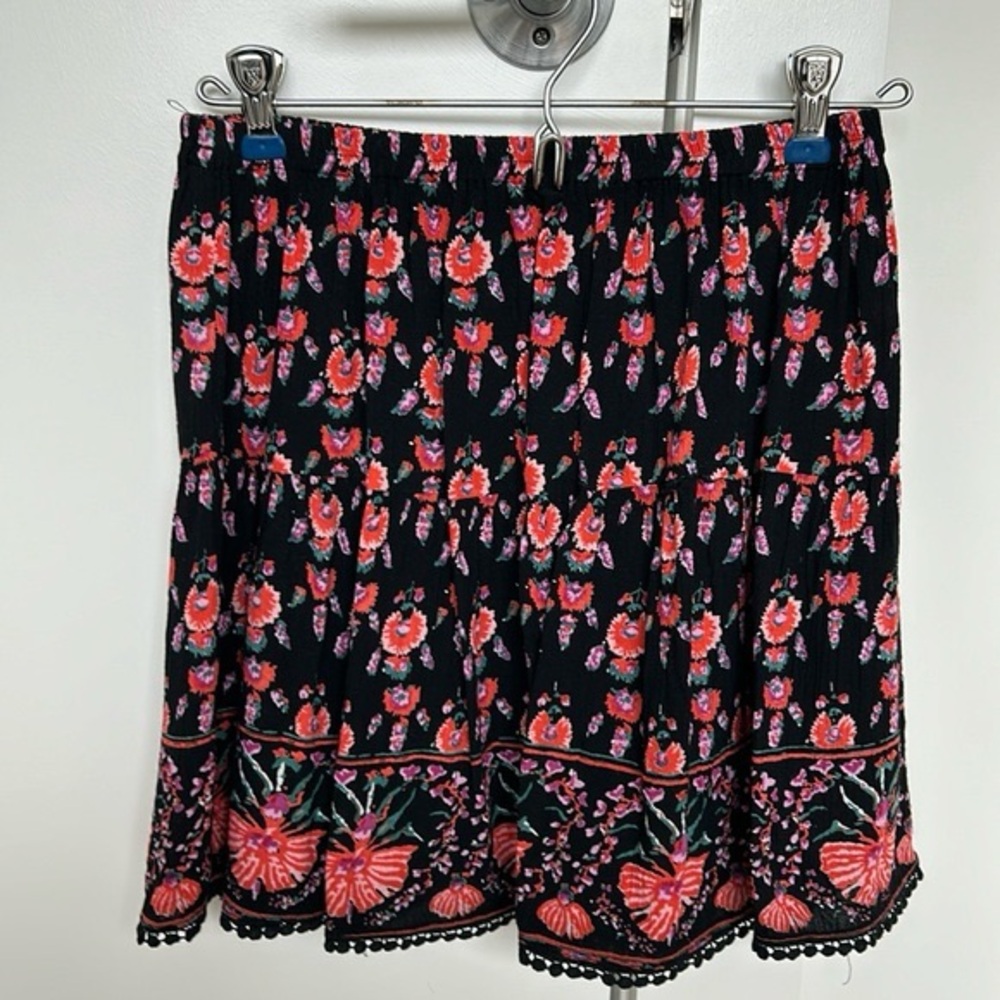 Angie black floral skater skirt with lace detail at bottom. Cute swim coverup!